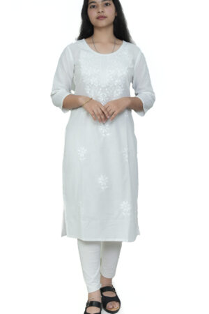 White Machine-Worked Chikankari Kurti