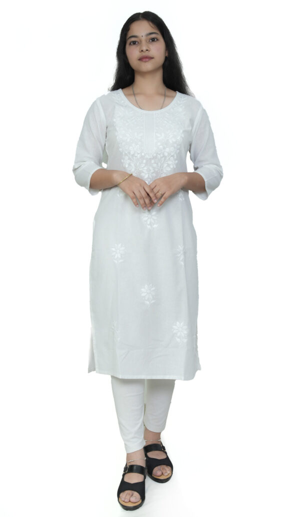 White Machine-Worked Chikankari Kurti