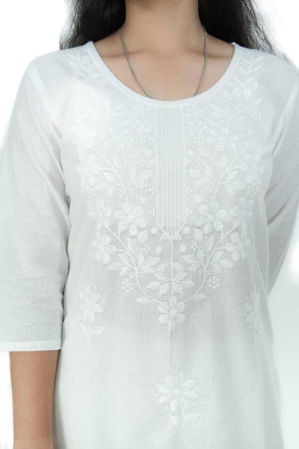 White Machine-Worked Chikankari Kurti - Image 3